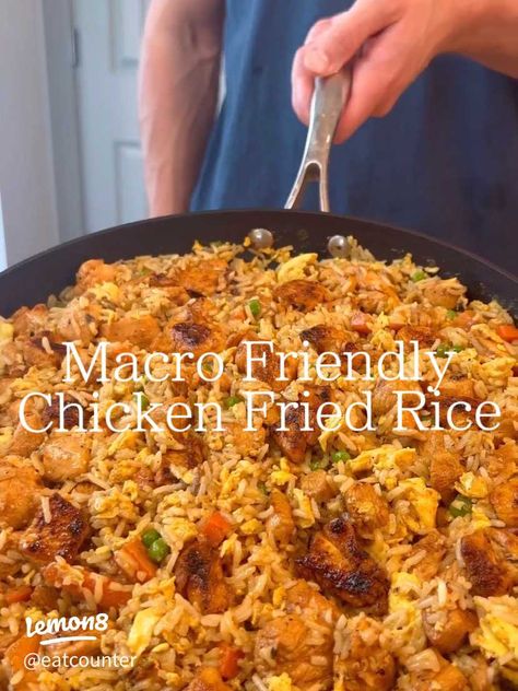 Macro-friendly Chicken Fried Rice = new obsession | Article posted by Counter | Lemon8 Macro Fried Rice, Macro Friendly Chicken Fried Rice, Macro Friendly Fried Rice, Healthy Chicken Fried Rice Meal Prep, Macro Friendly Stir Fry, Macro Friendly Chinese Recipes, Macro Friendly Chicken And Rice, Macro Friendly Chicken Thigh Recipes, High Protein Chicken Fried Rice