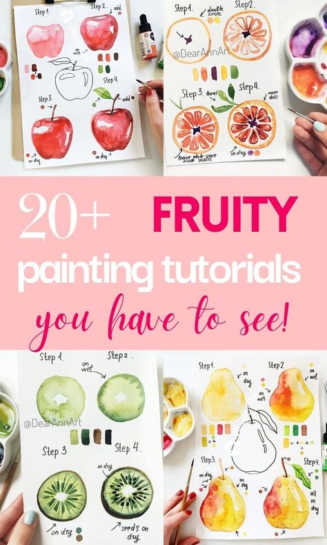 how to paint in watercolor for beginners | drawing ideas | watercolor newbie painting tutorials | how to paint fruit veggies step by step | food art | #watercolor #watercolorbeginner #foodart Watercolor Fruit Step By Step, Food In Watercolor, Japanese Watercolor Art For Beginners, Watercolour For Beginners Step By Step, Watercolour Painting For Beginners Step By Step, Painting Fruit Easy, What To Paint Watercolor, Watercolor Art For Beginners Simple Easy Step By Step, Watercolor Practice Ideas