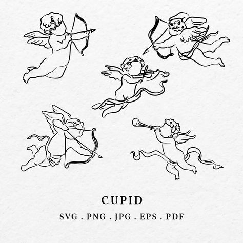 How To Draw Cupid, Cupid Drawing Easy, Love Letters Illustration, Fine Line Cupid Tattoo, Cupids Bow Tattoo, Cupid Doodle, Cupid Sketch, Cupid And Psyche Tattoo Minimal, Romantic Doodles