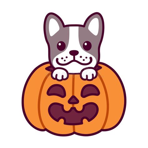 Scary Dogs Drawing, Dog Halloween Drawing, Halloween Animals Drawing, Pumkin Drawing Cartoon, Kawaii Dog Drawing, Dog Drawing Funny, Pumpkin Kawaii, Cartoon French Bulldog, French Bulldog Drawing