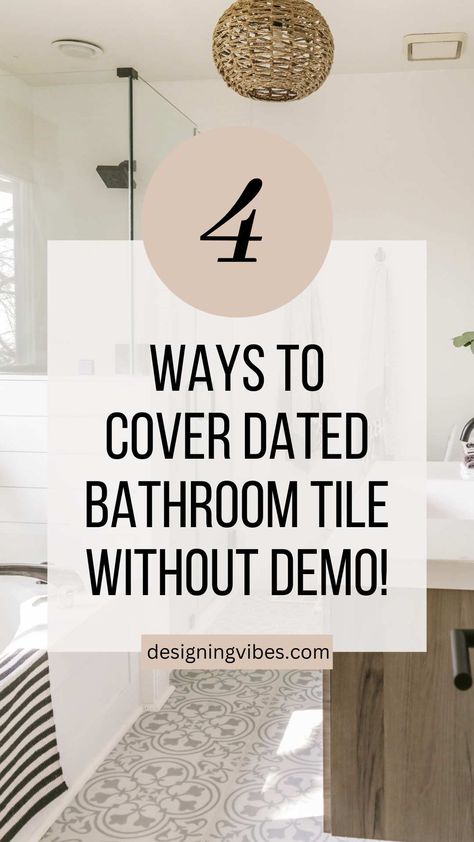 covering dated bathroom tile with luxury vinyl Reglazed Bathroom Tile, Tile Over Tile, Brown Tile Bathroom, Hiding Ugly, Diy Bathroom Makeover, Old Bathroom, Tile Covers, Pink Tiles, Bathroom Shower Tile