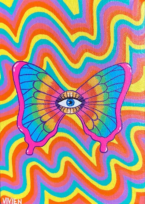 Painting Markers, Arte Hippy, Eye Butterfly, Psychadelic Art, Posca Marker, Trippy Painting, Hippie Painting, Rainbow Painting, Indie Art