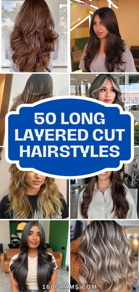 Save this pin for endless inspiration on long layered hairstyles that suit every vibe! From romantic waves to edgy textures, these styles are sure to transform your look. Don't miss out on your next hair transformation! #LongLayeredHairstyles #HairInspo #FashionBlog Ladies Haircut Styles Long, Layered Hairstyles For Long Hair, Long Layered Hair With Side Bangs, Layers Long Hair, Long Layered Hairstyles, Wavy Layered Hair, Romantic Waves, Layered Thick Hair, Women Haircuts Long