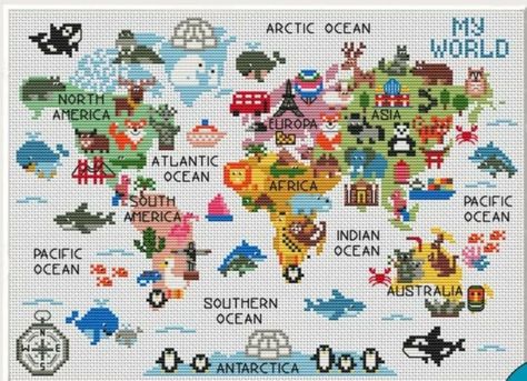 Cross Stitch Map, Cross Stitch Projects Ideas, Cross Stitch Landscape, Beautiful Cross Stitch Pattern, Small Cross Stitch, Disney Cross Stitch, Thread & Yarn, Pixel Pattern, Needlework Embroidery