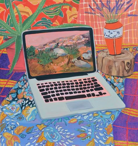 anna_valdez_laptop_with_landscape Anna Valdez, Arte Sketchbook, Wow Art, Art And Illustration, Art Plastique, Painting Inspiration, Painting & Drawing, Art Inspo, Art Journal