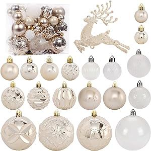 Christmas Tree Ornaments Set, 50ct Champagne and White Christmas Ornaments Balls for Christmas Tree Decorations Shatterproof Christmas Hanging Ball for Halloween Party Home Decor (Hooks Included) Champagne Christmas Tree, Christmas Ornaments Balls, Clear Christmas Ornaments, White Christmas Tree Decorations, Gold Christmas Tree Decorations, Pretty Christmas Decorations, White Christmas Ornaments, Christmas Tree Charm, Buy Christmas Tree