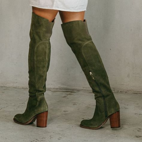 Logan Over The Knee Boots Green Thigh High Boots, Womens Fall Boots, Work Fits, Knee Boot, Wide Calf Boots, Recycled Rubber, Tres Chic, Boots Fall, Pink Suede