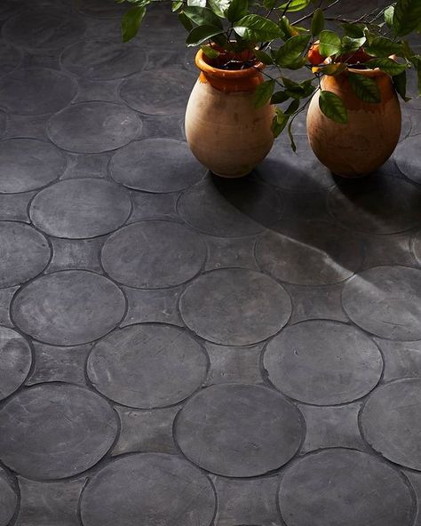 punctuate your space with a more modern pattern: circles and losange diamonds from our belgian reproduction terracotta collection. #cletile… Modern Pavers, Concrete Molds Diy, Terracotta Floor Tiles, Circle Tiles, Tile Floor Living Room, Terracotta Floor, Cle Tile, Stone Floor, Cement Diy