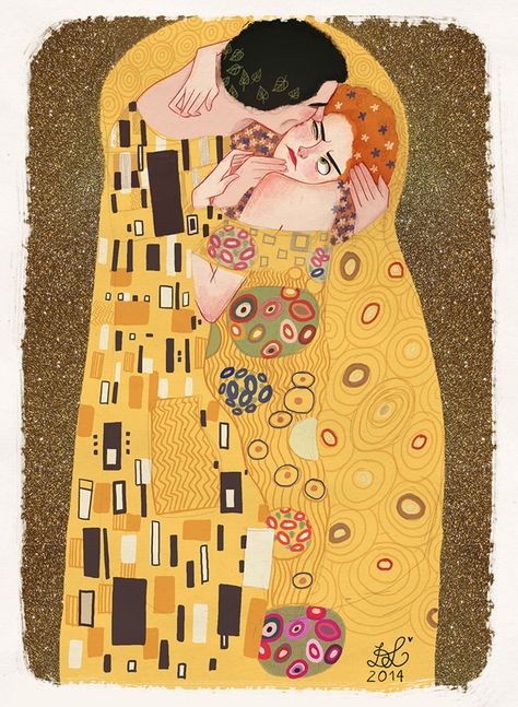 Dixie Leota's interpretation of The Kiss by Gustav Klimt. Kiss Painting, The Kiss (klimt), Klimt Paintings, Klimt Art, Art Parody, Famous Artwork, The Kiss, Rembrandt, Gustav Klimt