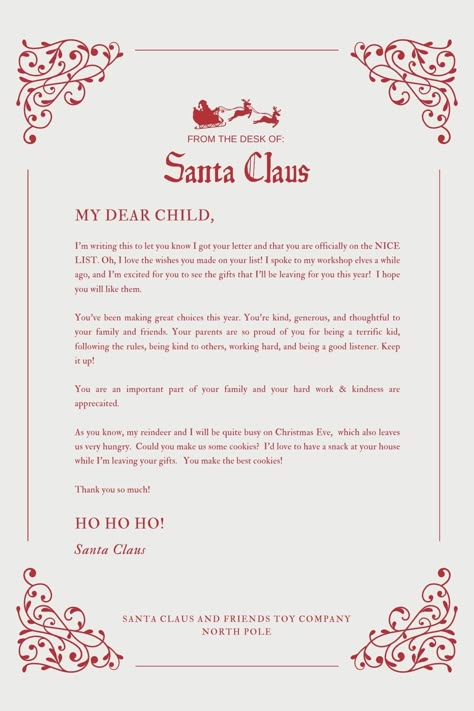 Santa Letter For Older Kids, Letter To Kids From Santa, Letter From Santa To Kids About Behavior, Letters To Santa Ideas, Santa Reply Letter Template, Letters To Santa Craft, Santa Response Letter, Letter To Santa Aesthetic, Letters From Santa Printable Free Kids