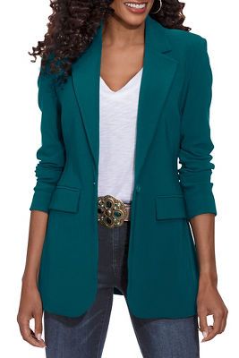 Turquoise Blazer Outfit, Turquoise Blazer, Travel Blazer, Vest Outfits For Women, Business Dress Women, Boyfriend Blazer, Blazer Designs, Classy Work Outfits, Boston Proper