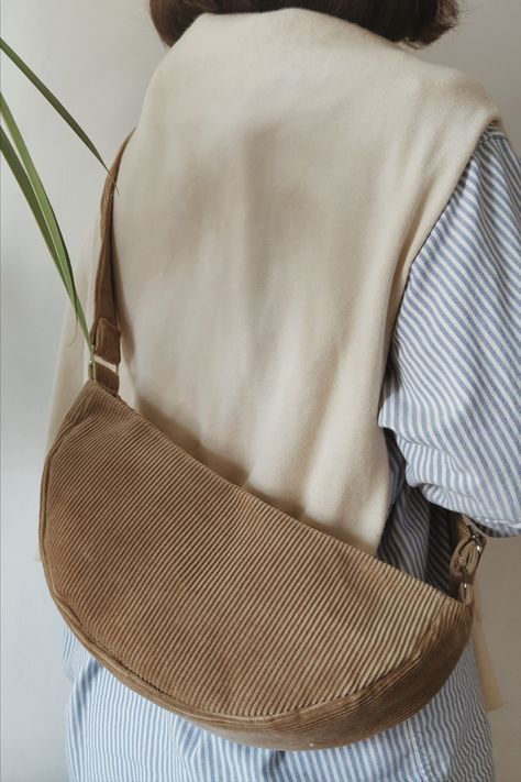 Upcycled canvas dumpling bag, Beige corduroy sling bag, Vegan crossbody bag, Small zipper bag, Trendy everyday bag, Minimalist work bag Corduroy Sling Bag, Sling Bag Canvas, Denim Bags From Jeans, Cross Body Sling Bag, Bag Minimalist, Denim Bags, Dumpling Bag, Minimalist Bag, Canvas Bags