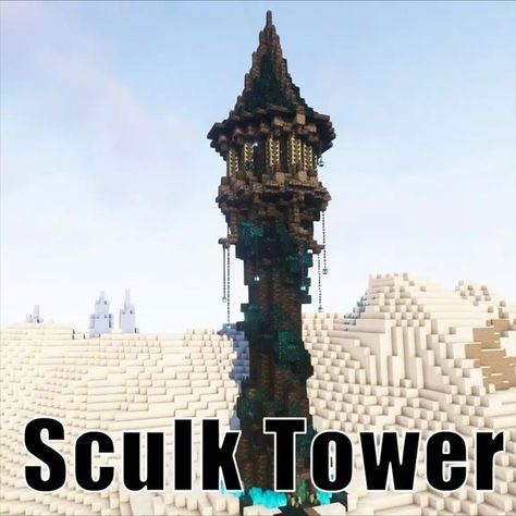 Are you having problems utilizing the newest blocks in Minecraft? Particularly the Sculk block? Then why not try this tower? The flickering, dark blocks not only made the build wonderful. It also gave it a beautiful contrast. This wonderful tower is also easy to build! Just remove the sculk shriekers if you're building this in survival mode so that you won't summon the warden in your base. Test it out now! Minecraft Fox House, Minecraft Castle Designs, Minecraft House Ideas, Minecraft Challenges, Cool Minecraft Creations, Minecraft Castle, Cool Minecraft Houses, The Warden, Dark House