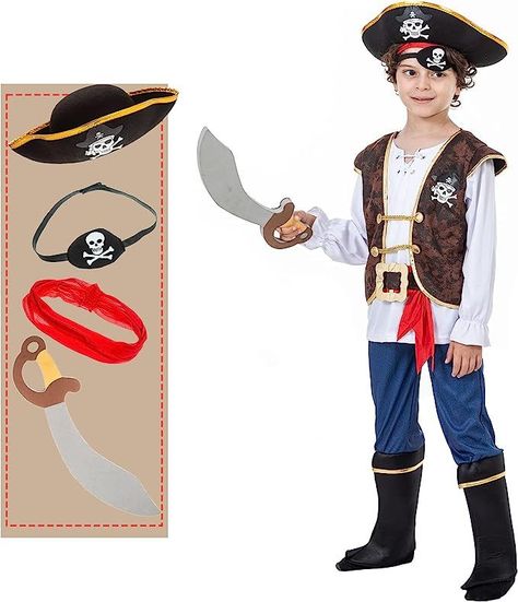 Boys Halloween Costumes, Boys Pirate Costume, Pirate Vest, Pirate Costume Kids, White Ruffle Shirt, Pirate Toys, Pirate Accessories, Costume For Kids, Boy Halloween Costumes