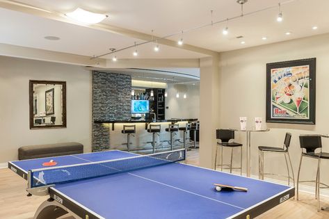 Ping Pong Table Room, Tennis Room, Ping Pong Room, Table Tennis Room, Table Room Decor, Contemporary Basement, Table Tennis Table, Modern Basement, Light Hardwood Floors