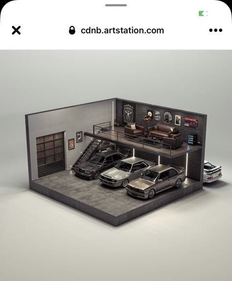 Hot Wheels Parking Garage, Diy Car Garage, Parking Garage Design, Hot Wheels Garage Diy, Car Garage With Loft, Aesthetic Garage, Garage Aesthetic, Apartment Garage, Loft Garage