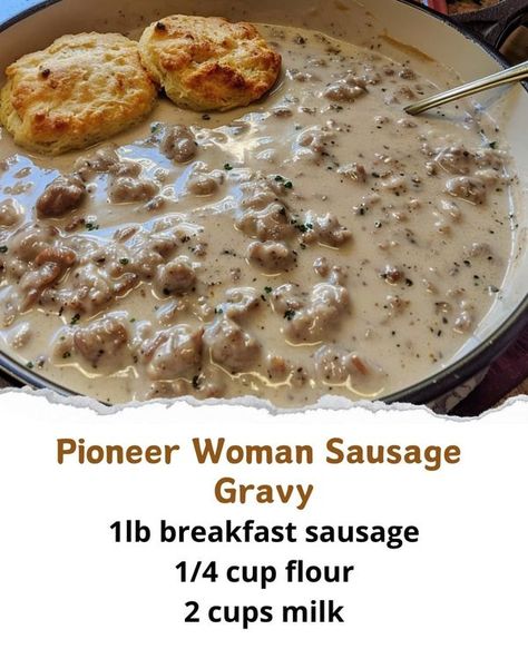 Pioneer Woman Sausage Gravy, Easy Sausage Gravy, Quick Soup Recipes, Sausage Gravy Recipe, Quick Soup, Grandma Cooking, Breakfast Sausage, Sausage Gravy, Breakfast Brunch Recipes