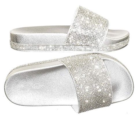 Rhinestone Glitter Slide Slip On Flatform Vamps Band, Fashion Sandals Flat, Glitter Slides, Sandal Slippers, Reef Sandals, Rhinestone Sandals, Flatform Sandals, Footbed Sandals, Jelly Sandals