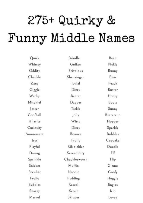 275+ Quirky & Funny Middle Names - Creative Nomenclature Funny Names For Objects, Silly Name Ideas, Cartoon Name List, Funny Gc Names, Funny Character Names, Fox Names, Funny Baby Names, Whimsical Names, Oc Writing