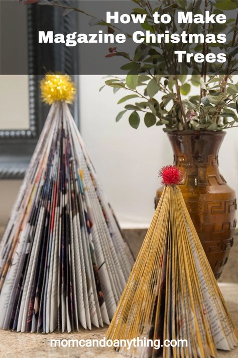 An oldie, but goodie Christmas craft idea. Fun for all ages. #Christmas #Christmascraft #Christmasdecor #Christmasdecoration #Christmastree #Christmastrees #holidaydecorating #MomCanDoAnything #home #Christmasinspo #holidaydecor #holidayinspo #Christmas2020 #decoratingforChristmas #bestChristmasdecor #magazinehristmastrees Book Christmas Tree, Recycled Magazine, Funky Junk Interiors, Magazine Crafts, Paper Christmas Tree, Christmas Tree Inspiration, Paper Tree, Navidad Diy, Easy Christmas Crafts