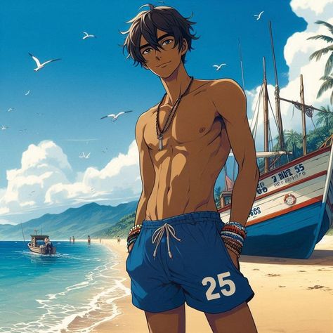 Anime Beach, Hot Anime Boys, Anime Male, Persona 4, Anime Guys Shirtless, Beach Swimsuit, Hot Anime, Oc Ideas, Anime Boys