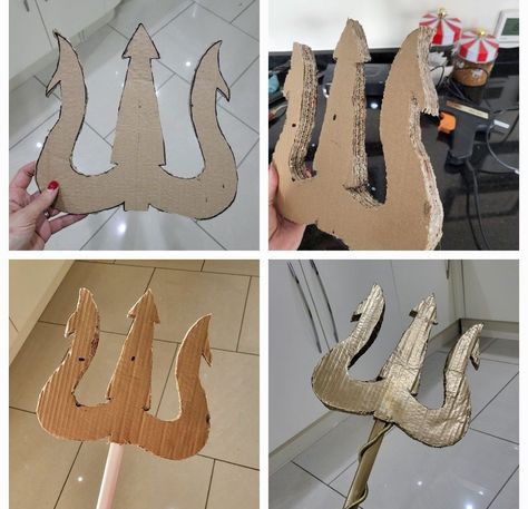 Ursula Headpiece Diy, King Trident Costume, How To Make A Trident Diy, Flotsam And Jetsam Diy, Scuttle Costume Diy, Diy King Triton Costume, Poseidon Costume Diy, Ursula Party Decorations, King Triton Costume Diy