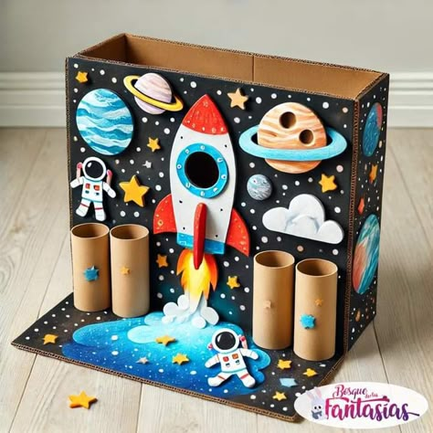 How To Make A Spaceship Out Of Cardboard, Solar System Projects For Kids 3rd, Space Science Activities Preschool, Astronaut Activities For Kids, Space Theme Crafts, Paper Spaceship, Rocket Craft For Kids, Easy Kids Art Projects, Rocket Model