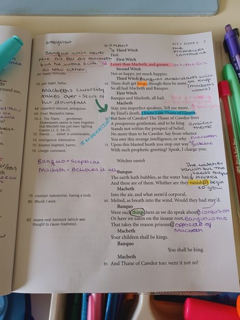 Macbeth Book Annotations, Annotating Shakespeare, Shakespeare Annotations, Macbeth Annotations, Macbeth Character Analysis, Macbeth Analysis, Macbeth Book, Annotation Guide, Gcse Notes