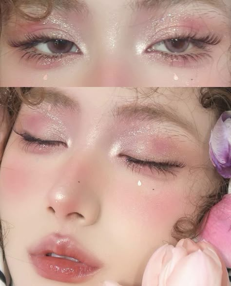 Crystal Makeup, Cute Eye Makeup, Douyin Makeup, Ethereal Makeup, Fairy Makeup, Fancy Makeup, Asian Eye Makeup, Eye Makeup Art, Kiss Makeup