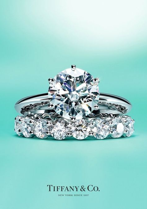 Wedding Rings Tiffany, Tiffany Setting Engagement Ring, Tiffany Solitaire, Tiffany Wedding Rings, Kays Engagement Ring, Tiffany Engagement, Tiffany Setting, Tiffany Engagement Ring, Stacked Wedding Rings