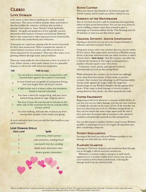 Love Domain Cleric, Magic Classes, Cleric Domains, Dnd Subclasses, Dnd Concept, Homebrew Classes, Dnd Cleric, Dnd Things, Dungeons And Dragons Adventures