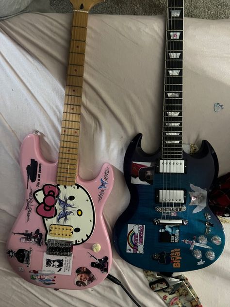 hello kitty Stratocaster gibson sg guitar cute sticker Sg Guitar Aesthetic, Gibson Sg Aesthetic, Hello Kitty Electric Guitar, Electric Guitar Stickers, Guitar Aesthetics, Hello Kitty Guitar, Guitar Decorations, Sg Guitar, Esp Guitars