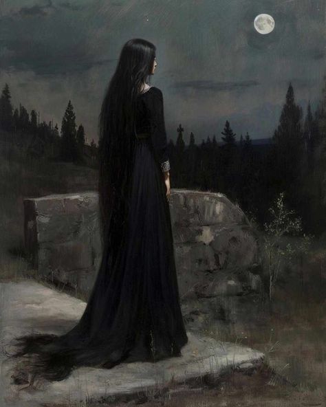 Rennaissance Art, Woman In Black, Gothic Aesthetic, Beautiful Dark Art, Witch Aesthetic, Witch Art, Long Black Hair, Romantic Art, Ethereal Art