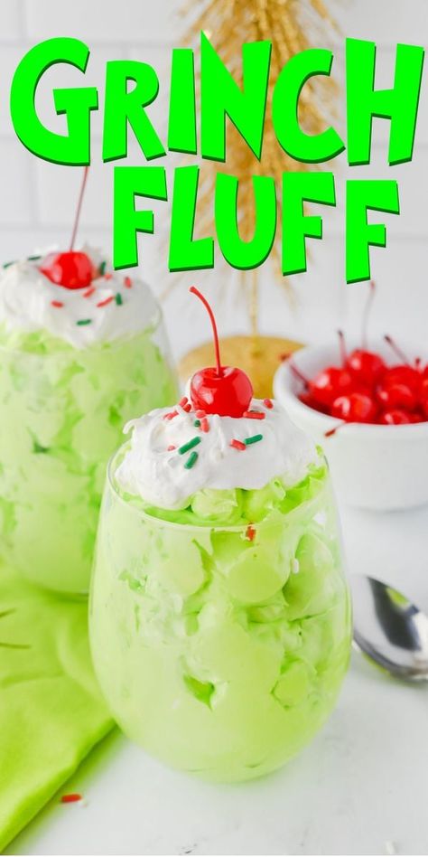 Grinch Breakfast Food, Grinch Fluff, Grinch Food Ideas Parties, Christmas Deserts Easy, Grinch Foods, Grinch Dip, Grinch Dessert Ideas, Grinch Party Food, Christmas Fluff