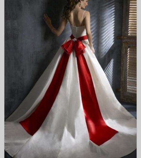 Beautiful long white wedding dress with red accent bow on back! BEAUTIFUL!!!! White And Red Wedding, Christmas Wedding Dresses, Taffeta Wedding Dress, Wedding Dresses Taffeta, Wedding Gowns Online, Red And White Weddings, Red Wedding Dress, Red Wedding Dresses, Gowns Online