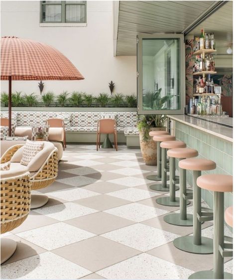 Cortney Bishop, Cafe Space, Poolhouse Bar, Palm House, Dining Ideas, Restaurant Furniture, Roof Top, Hospitality Design, Outdoor Bar