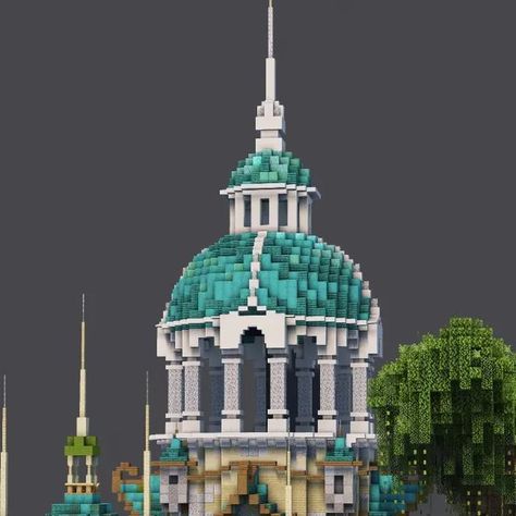 Elegant Minecraft Builds, Minecraft Poseidon Statue, Blue Castle Minecraft, Beacon Tower Minecraft, Atlantis Minecraft Build, Minecraft Elven Building Ideas, Minecraft Building Ideas Lighthouse, Minecraft Water Castle, Minecraft Atlantis Build