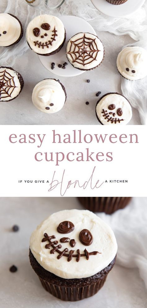 Halloween Cupcakes Simple, Simple Halloween Cupcake Ideas, Simple Halloween Cupcakes, Haloween Cupcakes, Frosting From Scratch, Easy Halloween Cupcakes, Cupcakes From Scratch, Store Bought Frosting, Fun Cupcake Recipes