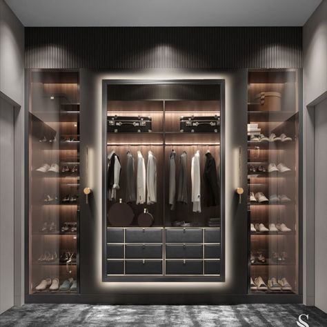 Luxury interior design, luxury lifestyle, decoration, aesthetics, interior design trends 2022, premium materials, dressing room, wardrobe, dark wardrobe, mens interior Dressing Room Wardrobe, Men Interior Design, Aesthetics Interior Design, Design Trends 2022, Wardrobe For Men, Dark Wardrobe, Room Wardrobe, Dream Closet Design, Luxury Wardrobe