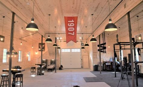 Pole Barn Lighting, Family Rec Room, Pole Barn Man Cave, Barn Gym, Barn Office, Industrial Pendant Lighting, Barn House Interior, Barn Light Electric, Barn Light