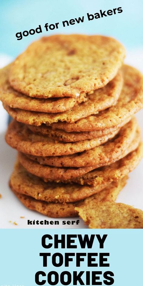 Chewy Toffee Cookies, Tates Cookies Recipe, English Toffee Cookies, Toffee Cookie Bars, Toffee Cookies Recipe, Tates Cookies, Toffee Cookie Recipe, Cookies Board, Chewy Toffee