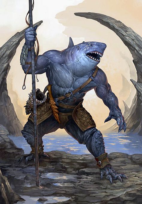 Im so down with putting a wereshark in the show! King Shark, Shark Man, Fantasy Races, Fantasy Monster, Sea Monsters, Fantasy Warrior, Arte Fantasy, Fantasy Rpg, Fantasy Inspiration