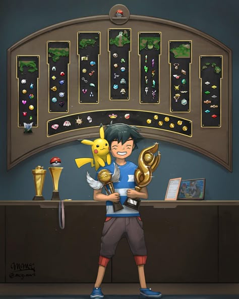 Ash's Trophy Room Pokemon Artwork, Satoshi Pokemon, Pokemon Ash Ketchum, Kartu Pokemon, Solgaleo Pokemon, Pokemon Ash And Serena, Pokemon Mew, Pokemon Poster, Mega Pokemon