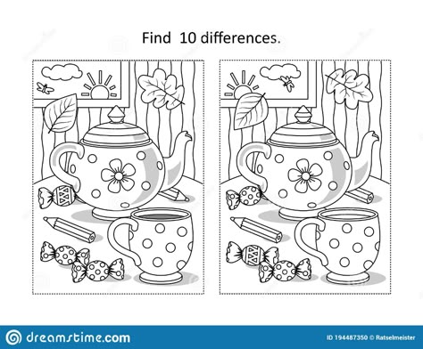 Find Different Pictures For Kids, Find The Difference Pictures Kids, Find 10 Differences, Spot The Difference Kids, Spot The Difference Printable, Find The Difference Pictures, Spot The Difference Puzzle, Candy Illustration, Carla Tsukinami