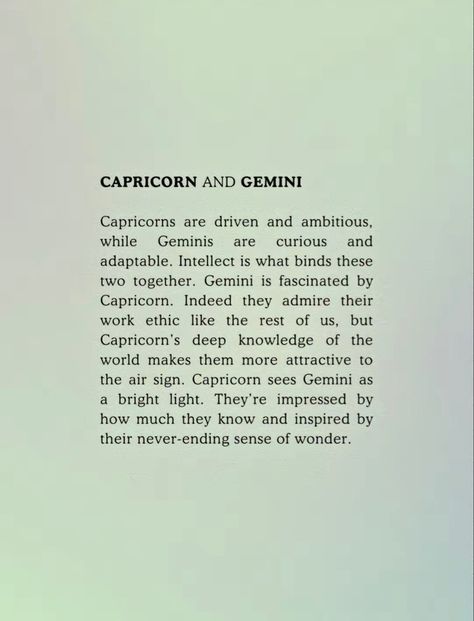 #aesthetic #love #capricorn #gemini #greenaura #auraaesthetic #astrology #zodiac #zodiacsigns Gemini And Capricorn Love, Gemini X Capricorn, Capricorn Gemini Compatibility, Capricorn Moon Aesthetic, Capricorn And Gemini, Gemini Relationship, Capricorn Relationships, Capricorn Compatibility, Gemini Compatibility