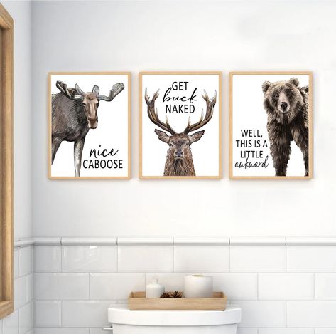 Funny Moose, Bathroom Wall Hanging, Funny Bathroom Art, Funny Bathroom Signs, Custom Bathroom, Boys Bathroom, Funny Bathroom, Rock Ideas, Bathroom Prints