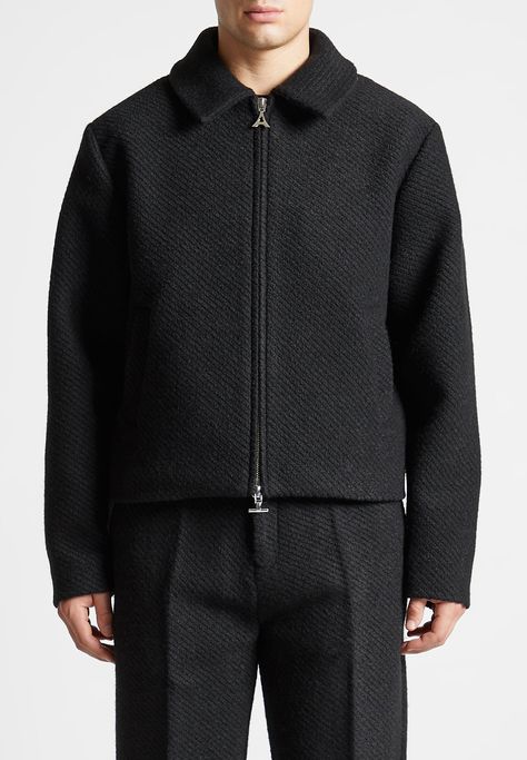 Boxy Wool Twill Jacket - Black | Manière De Voir USA Male Type, Wool Jacket Men, Man Wear, Men Lifestyle, Top Man, Mens Trousers Casual, Men Tracksuit, Twill Trousers, Basketball Ball