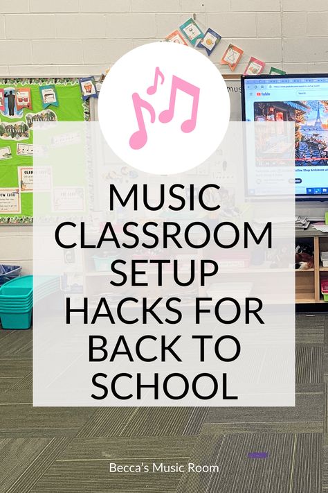 Setting Up Your New Elementary Music Classroom - Becca's Music Room Classroom Music Decor, Music Classroom Organization Elementary, Choir Room Bulletin Board, Diy Music Room Ideas Decor, Music In The Classroom, Music Teacher Classroom Decorations, Music Classroom Setup, Preschool Music Classroom Decor, Music Room Decorations School