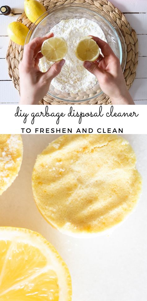 Deodorize garbage disposal with this easy all-natural DIY garbage disposal cleaner tabs. These hands-free cleaners are the best garbage disposal cleaner for a stinky kitchen sink and they are cost effective. Learn how to make your own all-natural cleaner with this 3-ingredient recipe. #diycleaning #homemadecleaners #allnatural #lemon #lemonessentialoil #garbagedisposal Diy Disposal Cleaner, Stinky Garbage Disposal Cleaning, Sink Deodorizer Diy, Diy Pinesol Cleaner, Diy Garbage Disposal Cleaner, Garbage Disposal Cleaning Diy, Stinky Garbage Disposal, Garbage Disposal Cleaning, Garbage Disposal Cleaner