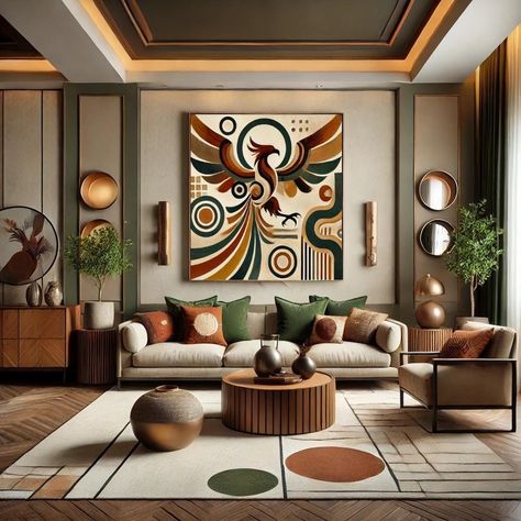 Phoenix Home Decor, Phoenix Abstract, African Living Rooms, Decorating Living Rooms, Bohemian Artwork, Phoenix Homes, Eclectic House, Phoenix Art, African Home Decor